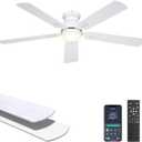 Ohniyou Ceiling Fans with Lights, 52 Inch Low Profile Ceiling Fan with Light and Remote/APP Control, Flush Mount, Dimmable, Qiuet DC Motor, White Ceiling Fan for Bedroom, Living Room