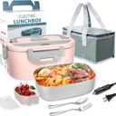LAVAED Heated Lunch Box Electric for Adults Women - Portable Food Warmer 80W Fast Heating 1.5L Lonchera Electrica With All Accessories for Car/Truck/Office 12/24/110V, Leakproof, BPA Free, Pink