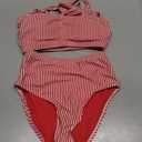 Herseas Women's Tie Shoulder Bikini Sets 2 Piece Striped Swimsuits High Waisted Bathing Suits, X-Small, Red Stripes