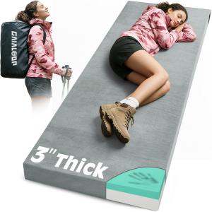 Memory Foam Cot Mattress, 3 Inch Camping Sleeping Pad, Space Gray, Cot: 72*24*3"