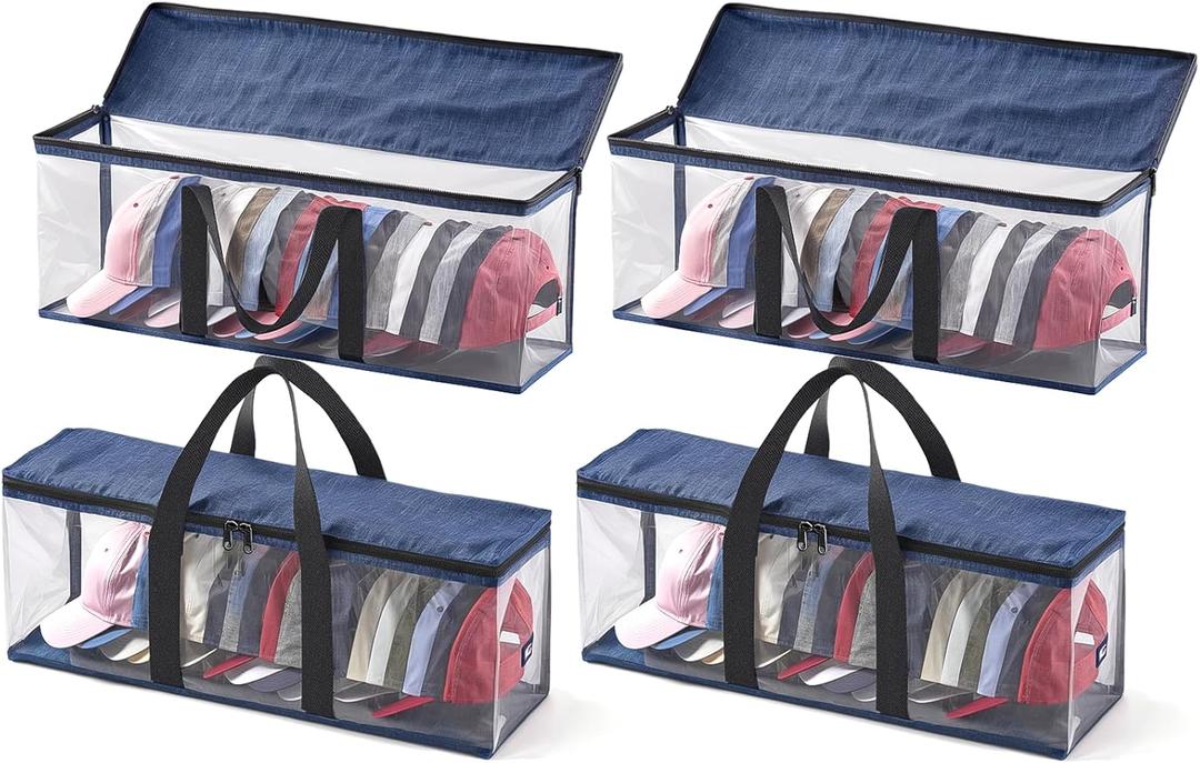Hat Storage for Baseball Caps, Non-woven Wide Hat Organizer, Large Sports Hat Storage Bag, Hat Racks Holder for Closet with Handles, Hat Organizer Case for Home (Grey, 4Pack)