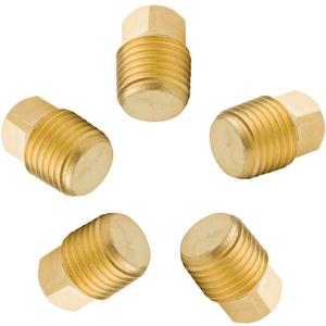 Solid Brass Pipe Fitting, 1/4" NPT Male Square Head Plug (5 pcs)