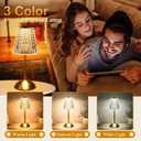 Cordless lamp,Dimmable Crystal Table Lamp 3 Colors LED Gold Lamp,Touch Lamp Diamond Crystal Lamp, Rechargeable Small Lamp, Wireless Lamp Vintage Lamp for Bedroom Living Room Bathroom Hotel Bar
