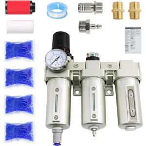 3/4" NPT Industrial Grade 3 Stage Air Drying System, Air Compressor Water Separator System Filter Oil Water Separator Dryer for Plasma Cutter and Paint Spray,Auto Drain