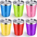 ShineMe No Spill Cup for Toddlers, 6pack Stainless Steel Kids Cups with Lids, 12oz Metal Cups for Kids, Toddlers, Preschoolers, Adults with Removable Vibrant Color Sleeves for Cold/Hot Drinks