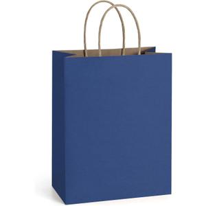 BagDream 50Pcs Gift Bags 8x4.25x10.5 Kraft Paper Gift Bags with Handles Bulk for Shopping, Wedding, Party Favor, Merchandise, Retail, Navy Blue Paper Grocery Sacks