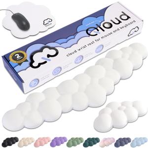 Cloud Keyboard Wrist Rest Create-ables Qloud Cloud Wrist Rest for Computer Keyboard and Mouse, Ergonomic Memory Foam Wrist Pad with Non-Slip Base, Includes Cloud Mouse Pad White
