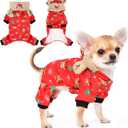 DaFuEn Dog Christmas Pajamas Reindeer Costume Puppy Hoodie Sweatshirts Xmas Cute Elk Pet Clothes for Small Dogs New Year Holiday Winter Warm Cats Jumpsuit Outfits Apparel (Small, Red)