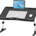 KLEAR Foldable Laptop Bed Tray Desk, Adjustable Laptop Bed Table with Heights and Angles, Upgraded-Sturdy Laptop Lap Desk for Bed/Sofa/Couch/Floor, Lap Tablet Desk (NO Drawer,Black)