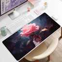 Floral Mouse Pad, Desk Pad Mat, Gaming Pad, Desk Mat for Keyboard and Mouse, Medium Mouse Pad, Big Mousepad with Stitched Edge Non-Slip Rubber Base for Office School Home (27.5X11.8 in) (Pink&Flower)