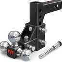 TYT Adjustable Tri-Ball Trailer Hitch for 2 inch Receiver, 5" Drop/Rise, Triple Balls (1-7/8", 2", 2-5/16"), 10,000 lbs GTW, 1,000 lbs TW, Includes Hitch Pin Lock & Tri Pins