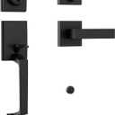 Front Door Lock Handle and Deadbolt Set, Matte Black Exterior Door Handle with Deadbolt Lock, Heavy Duty Modern Black Door Handle, Reversible for Right & Left