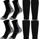 KMOLY 1 Set Kids Grip Soccer Socks and Shin Guard Sleeves for Age 7-14 Youth Boys Children Football Basketball Training