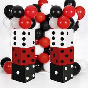 51 Pcs Casino Party Decorations, Las Vegas Theme Supplies with Large Dice Boxes and White Red Black Balloons, Game Night Decor, Birthday Party Centerpieces for Table & Door, 11 x 11 x 11 inches