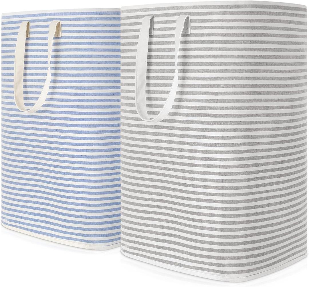 Lifewit 2 Pack Laundry Hamper Large Collapsible Laundry Basket, Freestanding Waterproof Cloth Hamper with Easy Carry Handles in Laundry Room Bedroom Bathroom College Dorm for Adult, Grey&Blue, 2 x 80L (2 x 80L, Grey-Blue)