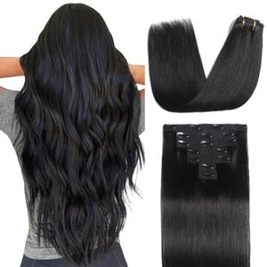 Sisily Clip in Hair Extensions Real Human Hair,14 inch 70g, Natural Straight Human Hair Clip in Extensions for Black Woman, Soft Straight 7pcs Per Set with 16 Clips Double Weft
