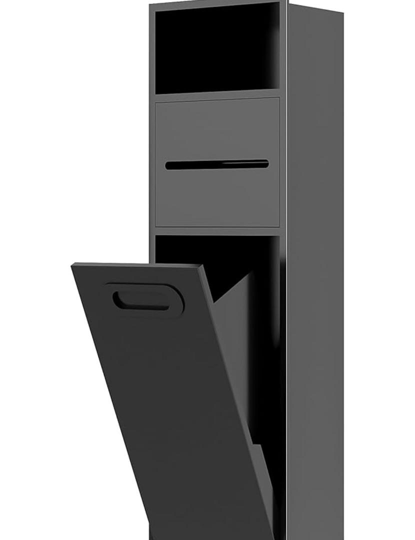 SUPERFLO 4 Gallon Bathroom Trash Can Tilt Out Trash Bin Cabinet, Hidden Trash Can Cabinet Recessed Wall Mounted Stainless Steel with Toilet Paper Holder for Bathroom/Bedroom/Office Renovation, Black 8x26inch