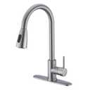 Kmeino Kitchen Faucet with Pull Down Sprayer Polished Chrome, High Arc Single Handle RV Bar Faucet Stainless Steel Kitchen Sink Faucet with Deck Plate for Modern Kitchen Upgrade