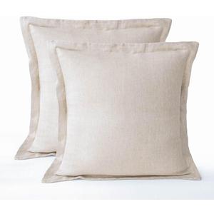 meadow park Stone Washed French Linen European Pillow Shams, Set of 2 Pieces, 26 inches x 26 inches Square Euro Sham, Super Soft, 1.5 inches Flange, Natural Herringbone