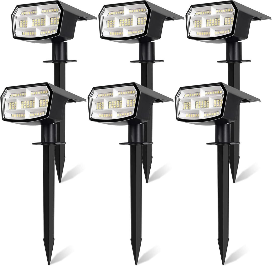 6-Pack Solar Spot Lights Outdoor, 59 LED Solar Lights Outdoor Waterproof, Outdoor Solar Lights for Yard with 3 Lighting Modes, Solar Landscape Spotlights for Garden Pathway Driveway Walkway (Cool White)