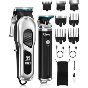 Ufree Hair Clippers for Men, Professional Clippers and Trimmers Set, Cordless Clippers for Hair Cutting, Beard Trimmer, Barber Clippers, Rechargeable Electric Shaver, Gifts for Men (Black Silver)