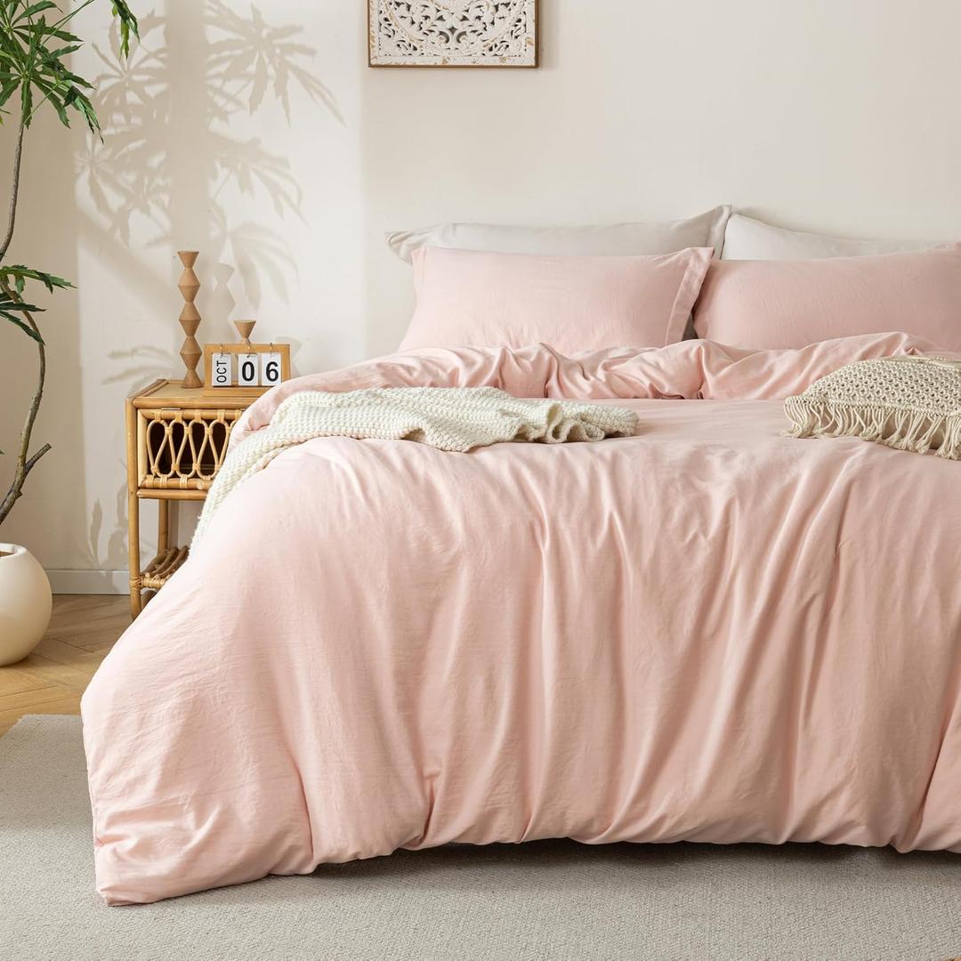 MILDLY Super Soft Duvet Cover - 100% Washed Microfiber Pink Comforter Cover Set 3 Pieces with Zipper Closure & Corner Ties (No Comforter) (Super King (108"x98")