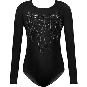 Nymphperi Girls Gymnastics Leotards Long Sleeve Kids Tumbling Outfit Stretchy Bodysuit for Practice Height 90 (2-3T, Black)
