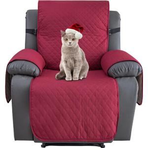 XINEAGE Water Resistant Recliner Cover, Nonslip Recliner Chair Covers for Reclining Chair with Pockets, Quilted Thick Recliner Slipcovers for Pets and Kids (Recliner Chair, Red) (1 Seater Recliner)
