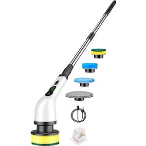 Electric Spin Scrubber, PX7 Waterproof for Floor Tub Tile Car, O-White.