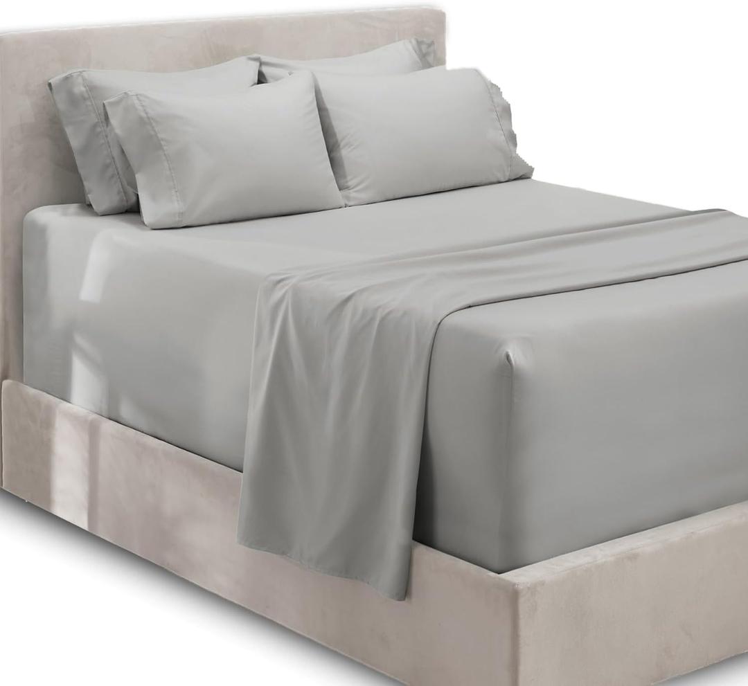 Hearth & Harbor Extra Deep Pocket King Size Sets - Fits Mattress 18-24 Inches Deep - Extra Deep Pocket Sheets - 6 Piece King Size - King - Silver Sheets
