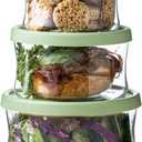 Glass Food Storage Containers Set,with Lids, Leak-Proof Meal Prep Containers,for Storage soups and leftovers - BPA Free,Microwave, Dishwasher, Freezer Safe (Green 3PCS)