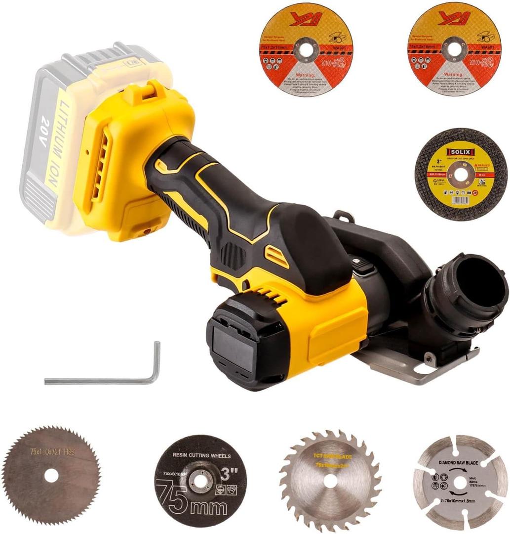 Cordless Cut Off Tool Compatible With DeWalt 20V MAX Battery Compact Rotorazer Saw Brushless with 3" Blades,7,000RPM for Metal/Wood/Tile/Plastic Cutting(Too Only) (Yellow)
