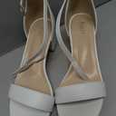 PARTY Women's Open Toe Ankle Strap Low Block Chunky Heels Sandals (8, White Pu B)