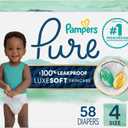 Pampers Pure Baby Diapers, Size 4 (22-37 lbs), 58, Up to 100% Leakproof, Premium Hypoallergenic Soft Diapers