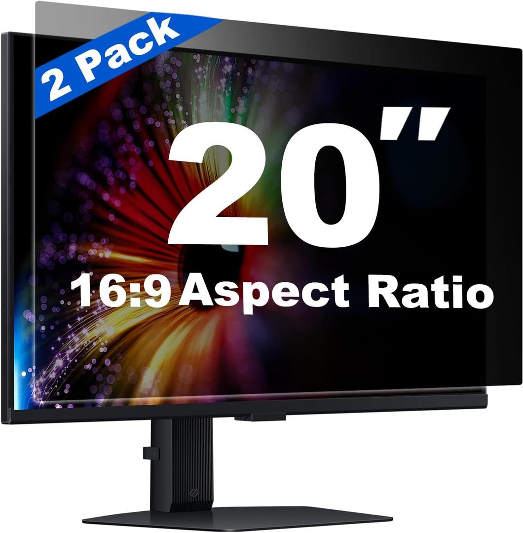 [2 Pack] 20 Inch Computer Privacy Screen for 16:9 Aspect Ratio Widescreen Monitor, Eye Protection Anti Glare Blue Light Filter Shield, Removable Anti-Scratch Anti Spy Protector