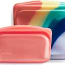 Stasher Premium Silicone Reusable Food Storage Bags, 2-Pack, Multi, Multi-Use Food Storage Bags, Lunch Bag, Travel Containers, BPA Free, Leak-free, Dishwasher-Safe, Eco-friendly (Rainbow Splash + Red)