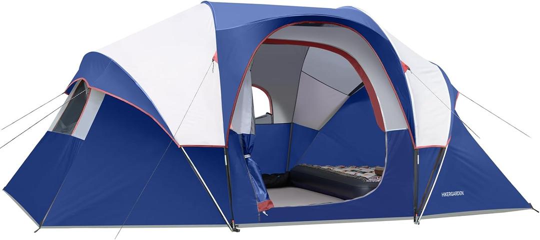 HIKERGARDEN 10 Person Camping Tent - Portable Easy Set Up Family Tent for Camp, Windproof Fabric Dome Tent Outdoor for Hiking, Backpacking, Traveling-14'x11'x74in(H)