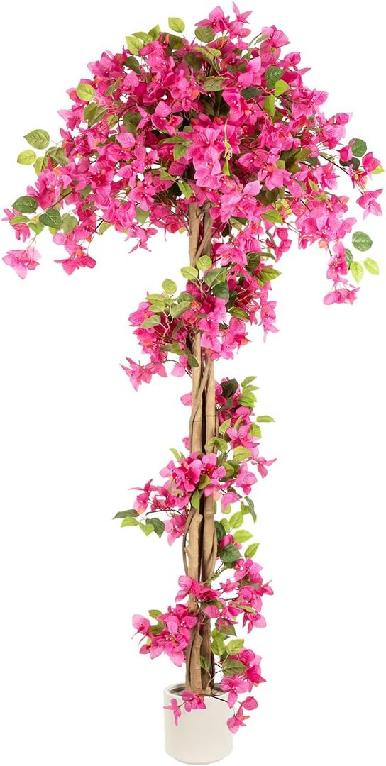6FT Fake Bougainvillea Tree  Tall Artificial Pink Flower Plant for Home or Office Decor, Realistic Faux Tree for Living Room, Hallway, or Indoor Garden