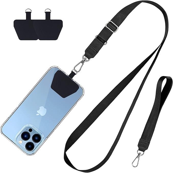 CACOE Phone Lanyard 1 Pc Adjustable Neck Strap,1 Pc Patches, Universal Crossbody Multifunctional Patch Cell Phone Lanyards Compatible with Most Smartphones(Black) Pink Patch