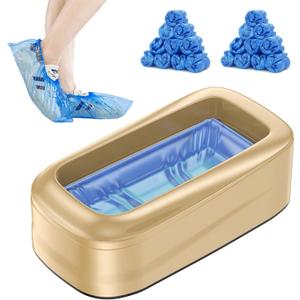 Upgraded Large Automatic Shoe Cover Dispenser, Waterproof & Non-Slip with 200 Disposable Covers, Fits Mens Shoes to Size 12, Heavy Duty for Home, Office, Factory, Indoor Use, Gold Decorative Design