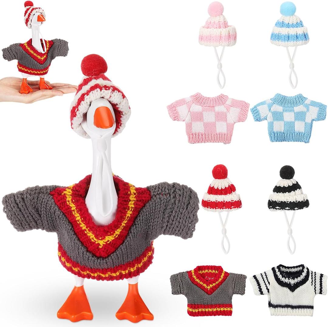 4 Set 7 Inch Mini Desk Goose Knitted Outfits Cute Magnetic Goose Key Holder Multiple Colors Clothes for Home Office Magnetic Duck Statue Table Desk Key Holder Decor Gifts(Classic)