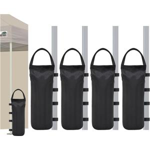 Eurmax USA 125LBS 4-Pack Universal Canopy Weights, Secure Wind Protection to Prevent Tipping, Easy Wrap-Around Installation Heavy Duty Sandbags (Without Sand), Fits All Instant Shelter Legs,Black