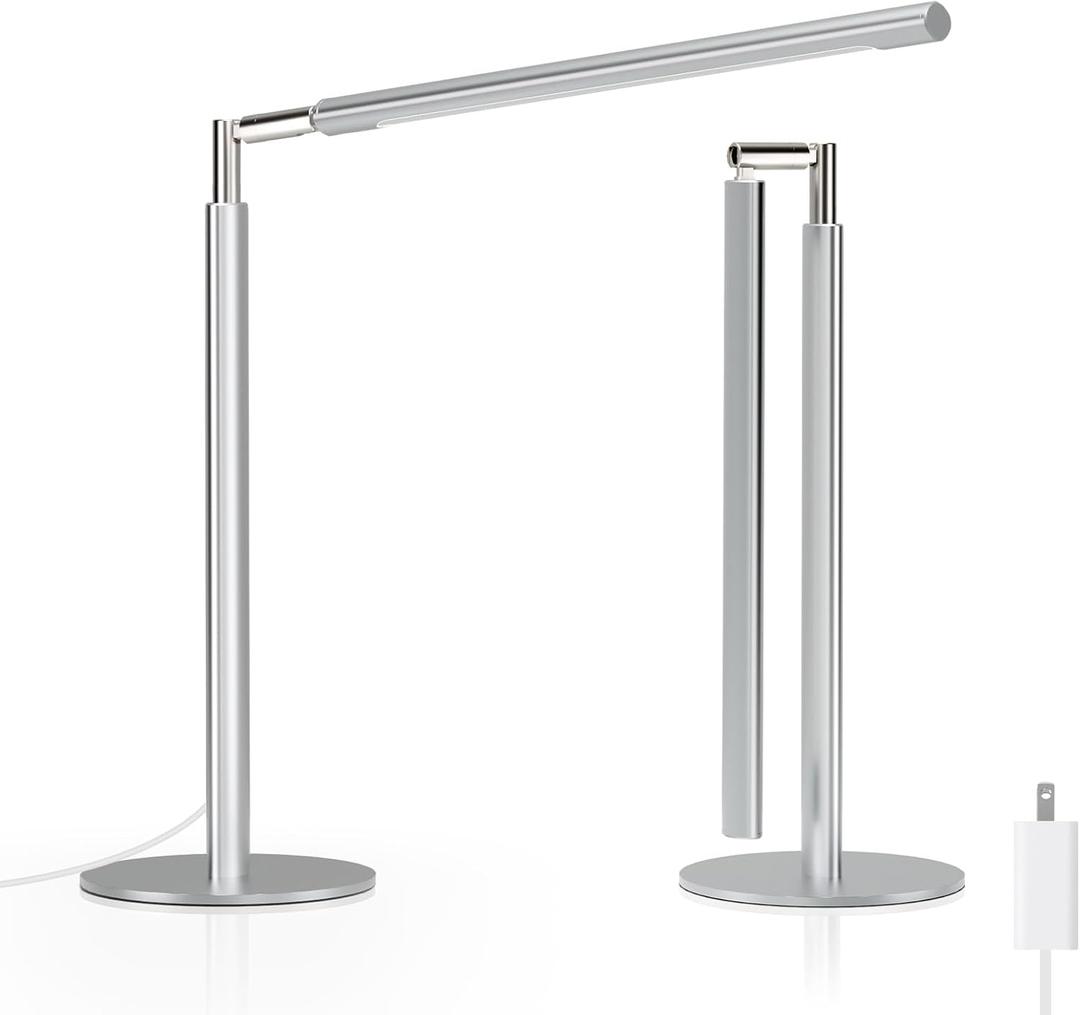 SIBRILLE Silver LED Desk Lamp, 16" Dimmable Metal Desk Light with Base, 15W 1200LM, Adapter Included, Color & Brightness Adjustable, Modern Tall Table Lamp for Home Office Reading Study Task Laptop