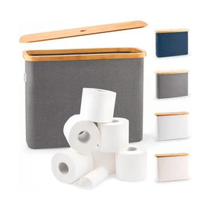 LONBET Toilet Paper Storage for 12 Rolls, Stackable & Foldable - The Ultimate Bathroom Organizer - Waterproof Basket with Bamboo Lid - Elegant Toilet Paper Storage Holder, Gray