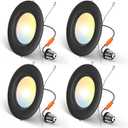 Amico 4 Pack 5/6 inch 5CCT LED Recessed Lighting, Dimmable, 12.5W=100W, 950LM, 2700K/3000K/4000K/5000K/6000K Selectable, Retrofit Can Lights with Baffle Trim, IC Rated - ETL & FCC, Black