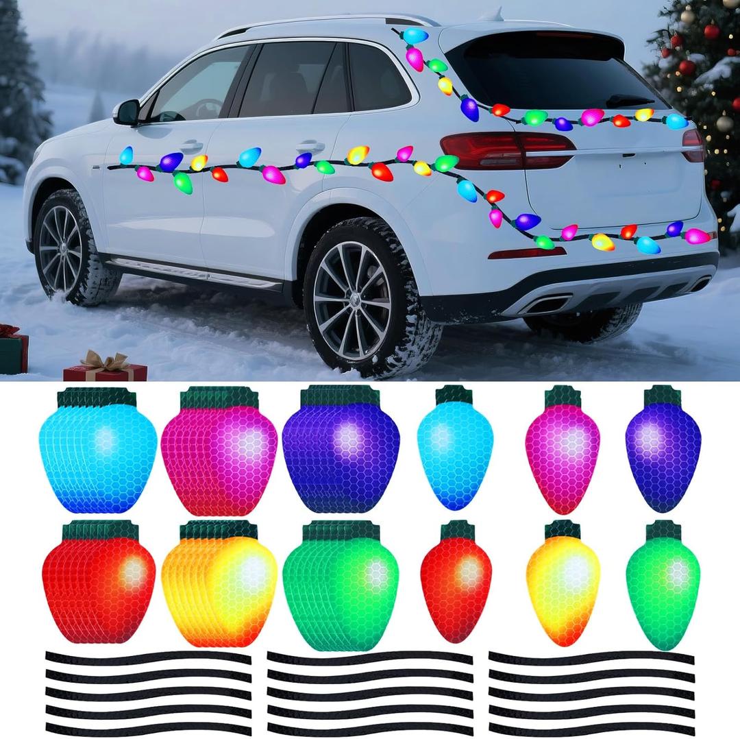 Outus 40 Pcs Christmas Car Refrigerator Magnets Decor Bulk Reflective Light Shaped Car Stickers Xmas Magnets for Cruise Ship Garage Door Decoration (2.8 x 1.4 Inches,Dark Color)