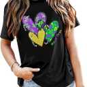 Mardi Gras Shirts Women: Mardi Gras Day Hearts T-Shirt Fat Tuesday Tee Carnival Shirt New Orleans Party Tshirt (Medium, Black)