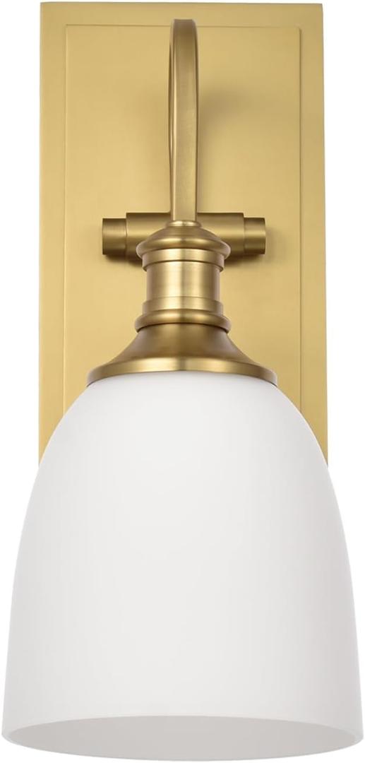 Wall Sconce Light, Vintage Sconces Wall Lighting in Aged Brass, 1 Light Bathroom Vanity Lighting with Opal Glass Shade, Wall Light for Bedroom Bathroom Living Room Entryway Hallway