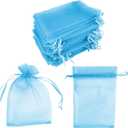 Super Z Outlet 100 Pack 5x7 Inch Mini Sheer Drawstring Organza Transparent Bags Jewelry Sack Pouches for Wedding, Party Decorations, Arts & Crafts Gifts (Light Blue)