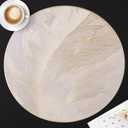 FAVE 6PCS Round Placemats Feather Pressed Vinyl Placemats Set of 6 Slip Resistant Table Mats Wipeable Gold Placemats for Wedding, Banquet, Birthday, Party, Restaurant Decorations(15IN,Feather)